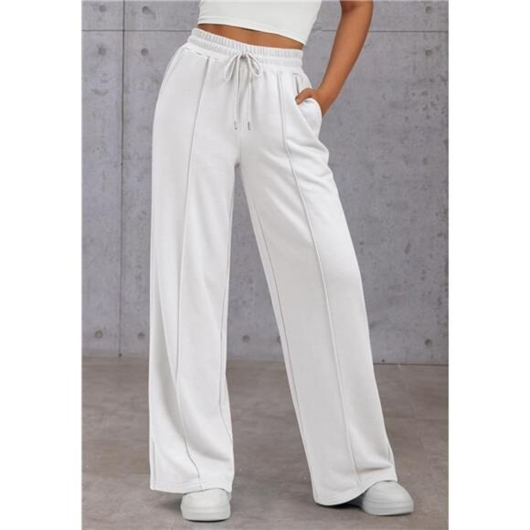 Womens Wide Leg Sweatpants High Waisted White - Picture 3 of 6